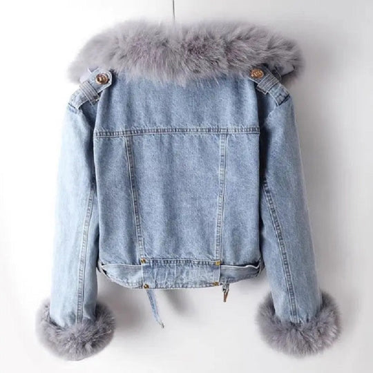 EB | Denim Jacke mit Luxuriösem Pelzkragen Damen Regular Fit Belle Couture Essential Nachhaltig