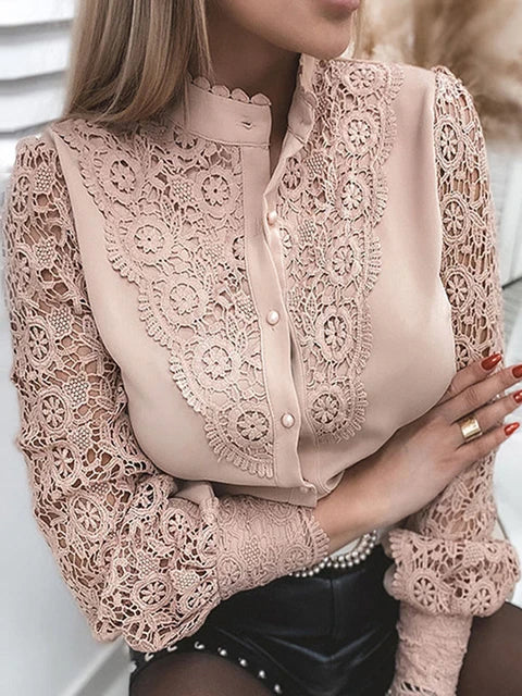 EB | Kragen Spitze Patchwork Bluse