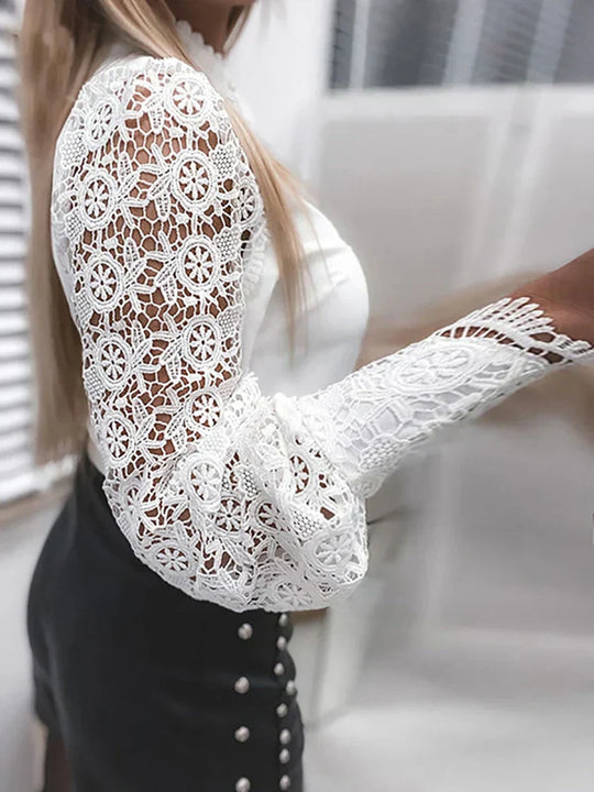EB | Kragen Spitze Patchwork Bluse