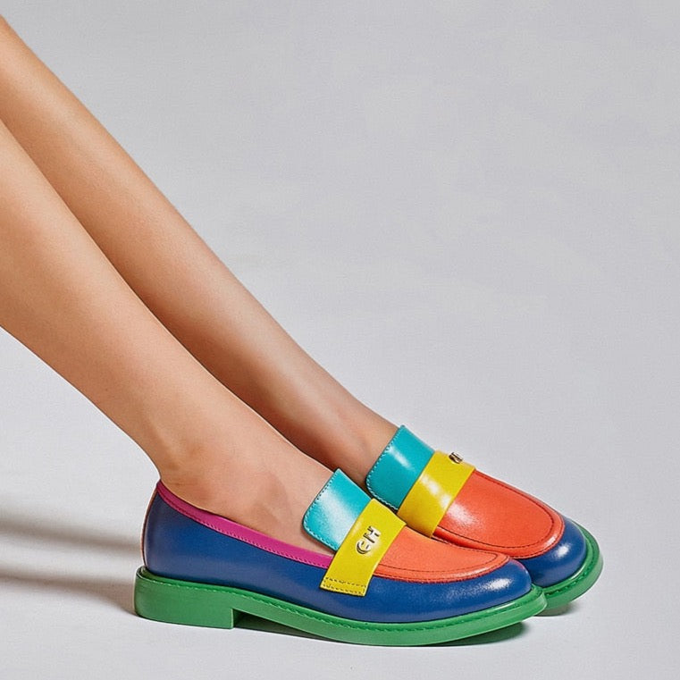 EB | Multi Color Block Echtes Leder Loafer