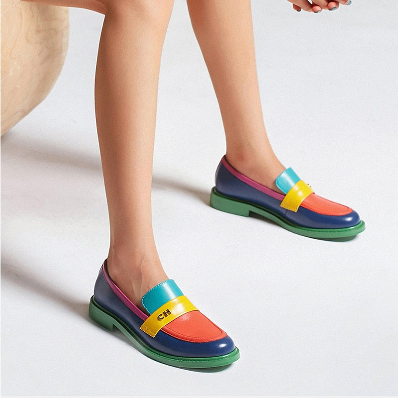 EB | Multi Color Block Echtes Leder Loafer