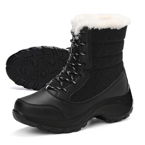 EB | Damen wasserdichte Winterstiefel mit Plattform und Fellfutter