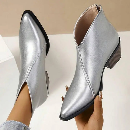 Damen Leder Stiefeletten mit Spitzer Spitze & Plateauabsatz | EB