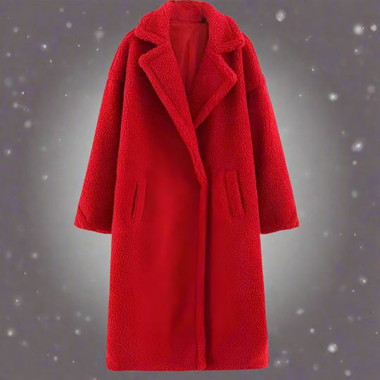 EB | Teddy Mantel Langer Faux Shearling Lässiger Schnitt Eleganter Reverskragen