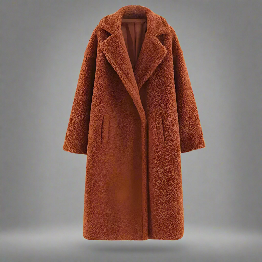 EB | Teddy Mantel Langer Faux Shearling Lässiger Schnitt Eleganter Reverskragen