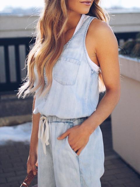 EB | Slim Ärmellos Taille Denim Jumpsuit