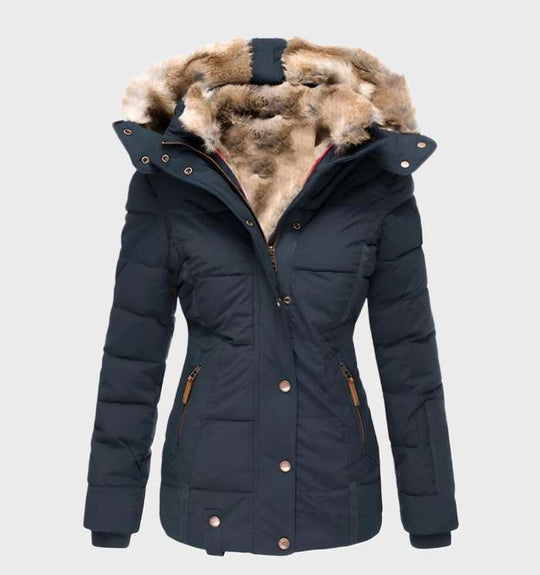 EB | Damen Wasserabweisende Gepolsterte Winterjacke mit Kapuze und Kunstpelzfutter