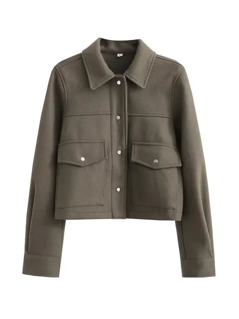 EB | Damenwolljacke mit Umlegekragen und Knopfleiste