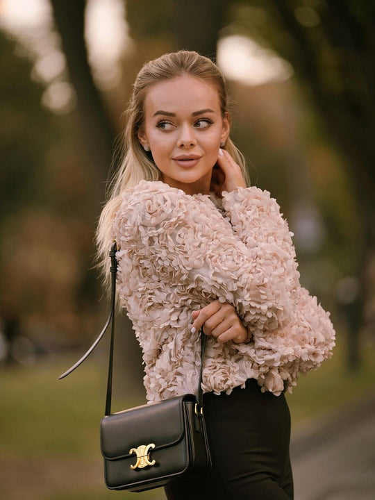 EB | Texturiertes Cropped Jacke mit langen Ärmeln