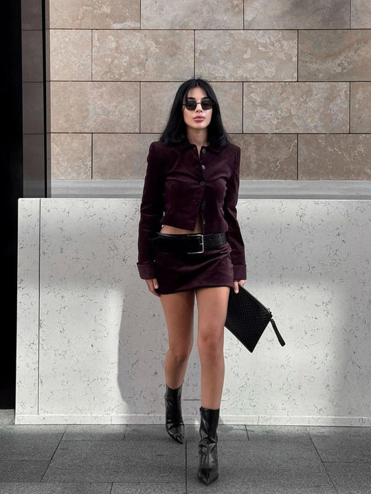 EB | Jacke & kurzes Rock mit Gürtel Koordinationsset