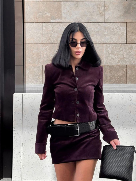 EB | Jacke & kurzes Rock mit Gürtel Koordinationsset