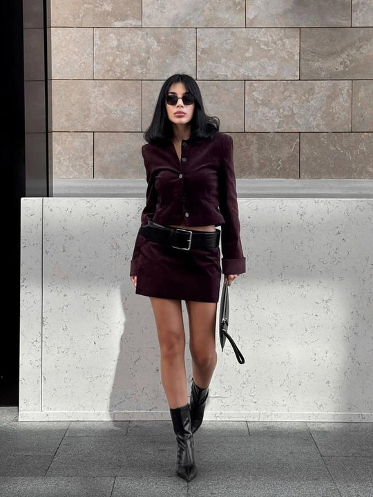 EB | Jacke & kurzes Rock mit Gürtel Koordinationsset