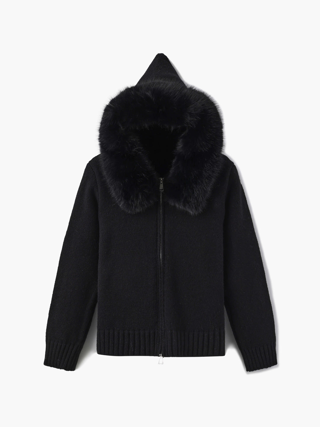 EB | Strickjacke Grau mit Kapuze und Kunstpelz Warme Winterjacke