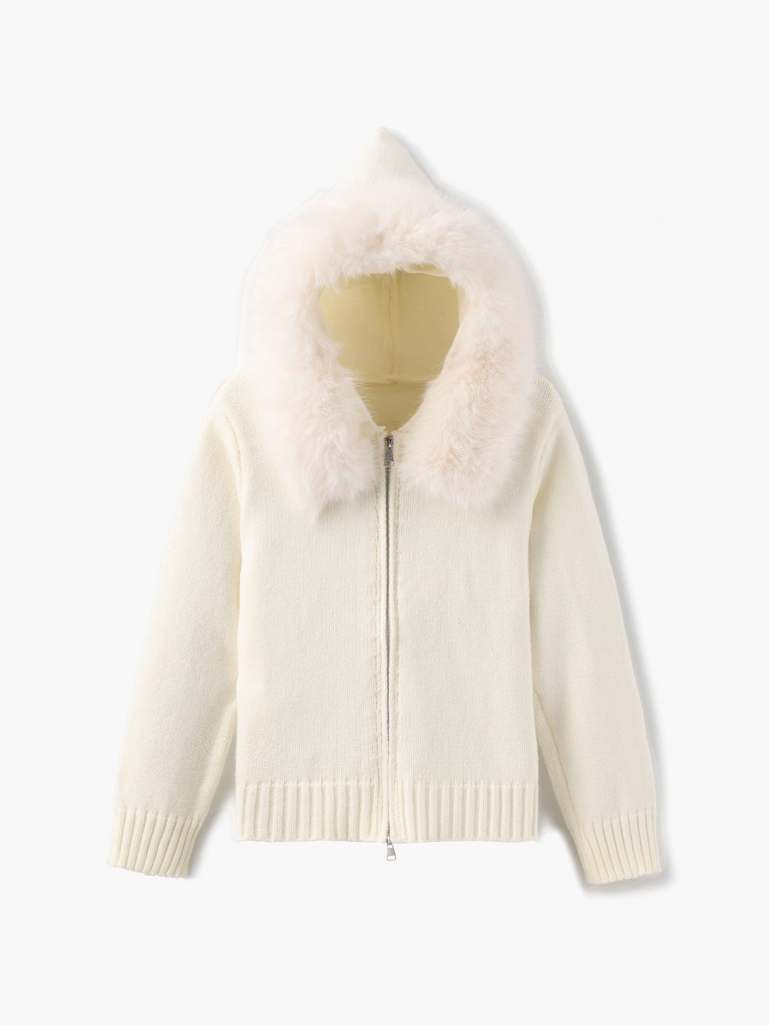 EB | Strickjacke Grau mit Kapuze und Kunstpelz Warme Winterjacke