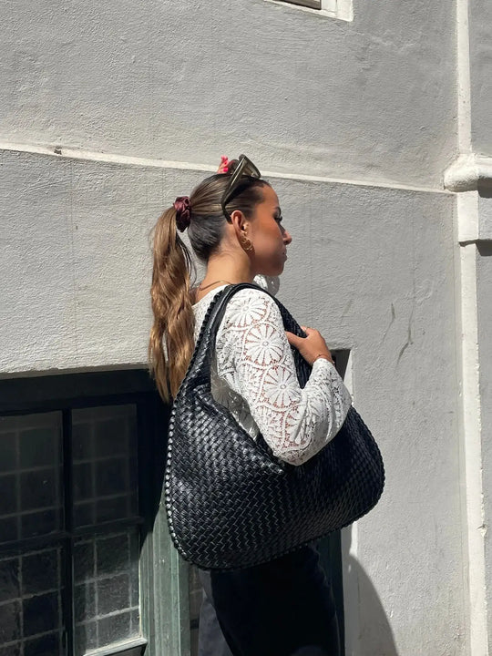EB | Vintage Umhängetasche Damen Geflochtene Handtasche mit Reißverschluss Im Sale