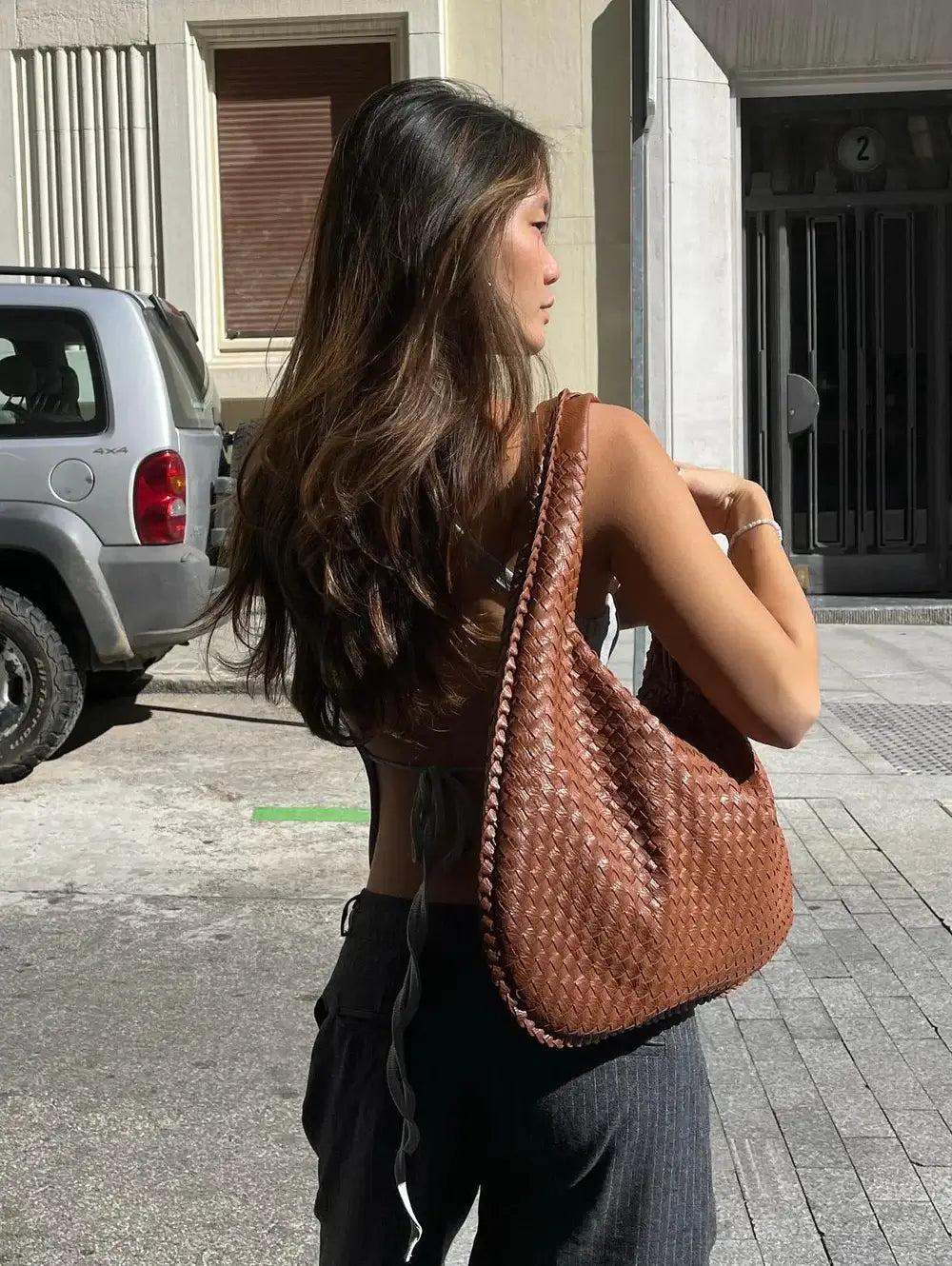 EB | Vintage Umhängetasche Damen Geflochtene Handtasche mit Reißverschluss Im Sale