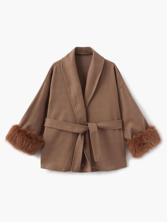 EB | Mantel mit Kunstfellbesatz Eleganter Winter Kurzmantel
