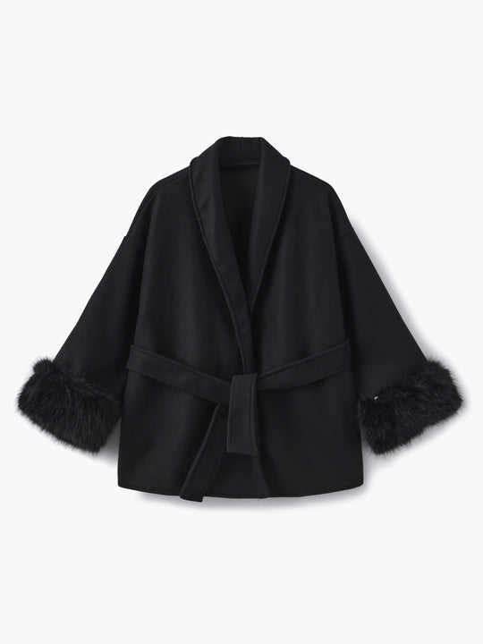 EB | Mantel mit Kunstfellbesatz Eleganter Winter Kurzmantel