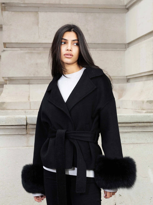 EB | Mantel mit Kunstfellbesatz Eleganter Winter Kurzmantel