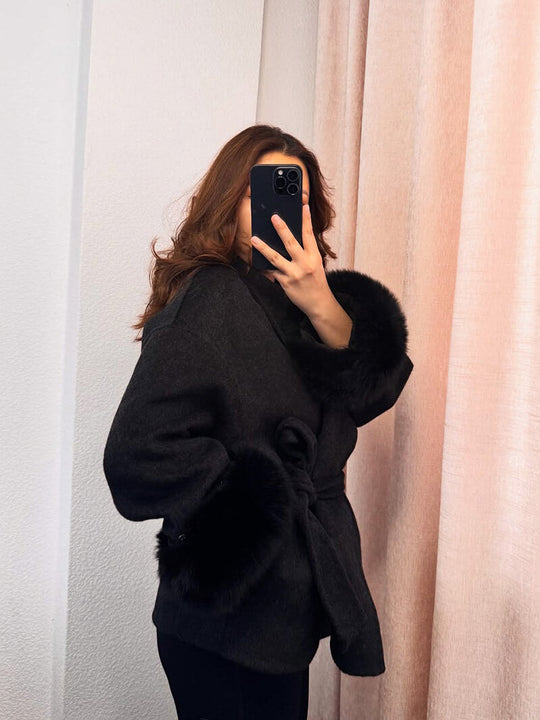 EB | Mantel mit Kunstfellbesatz Eleganter Winter Kurzmantel