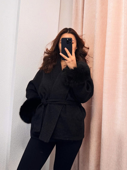 EB | Mantel mit Kunstfellbesatz Eleganter Winter Kurzmantel