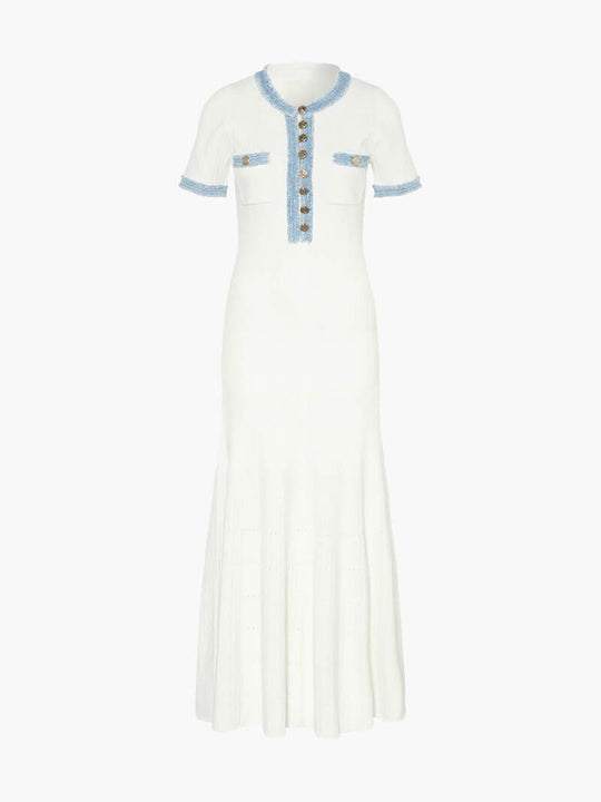 EB | Maxi-Kleid - Dekorative Strick mit Fransen-Denim-Einsatz