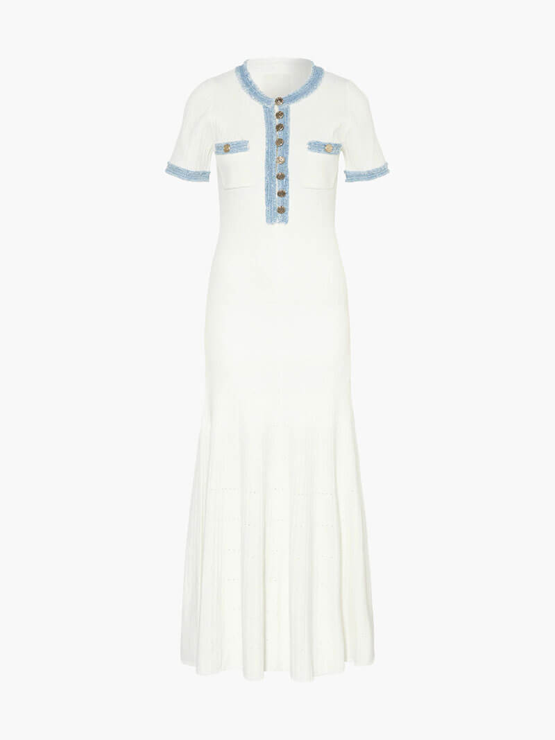 EB | Maxi-Kleid - Dekorative Strick mit Fransen-Denim-Einsatz