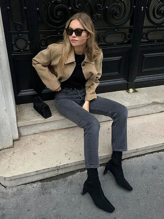 EB | Wildlederjacke Klassische Kurzjacke mit Taschen