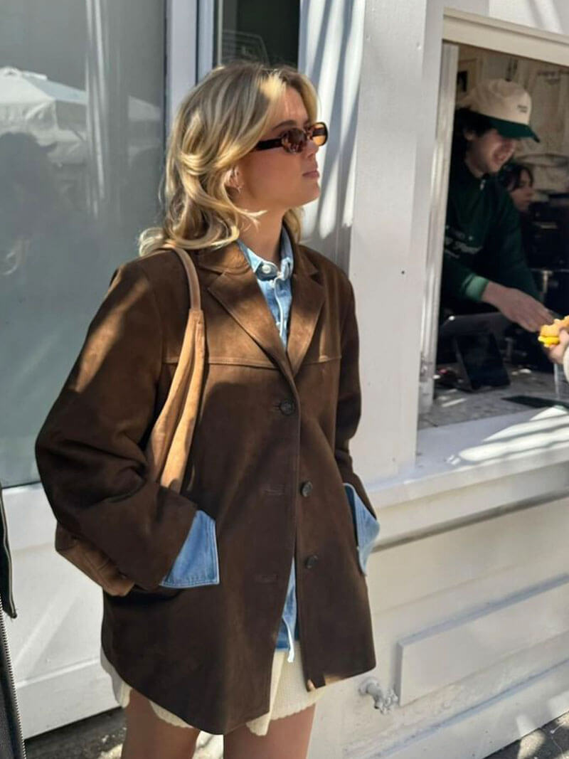 EB | Klassischer Blazer Aus Wildleder Imitat Braun