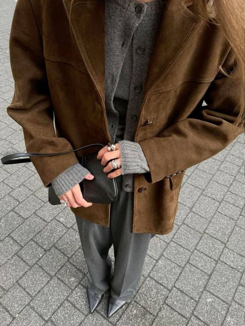 EB | Klassischer Blazer Aus Wildlederimitat in Braun