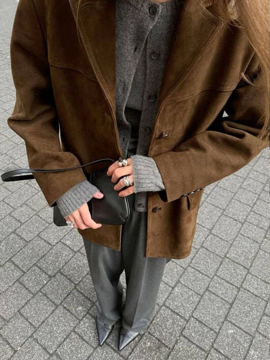 EB | Klassischer Blazer Aus Wildlederimitat in Braun
