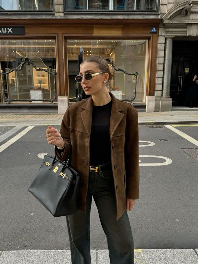 EB | Klassischer Blazer Aus Wildlederimitat in Braun