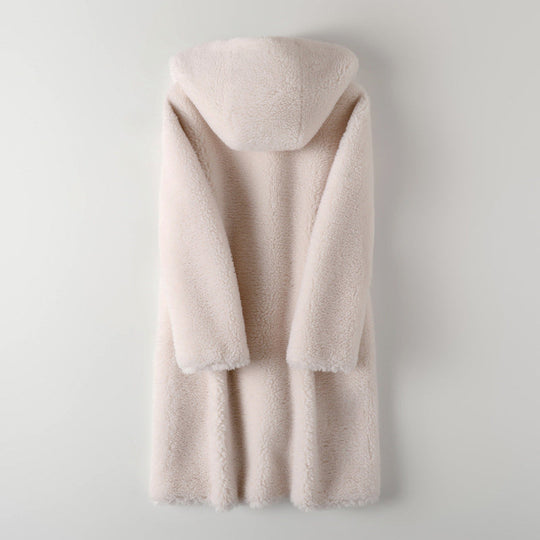 EB | Warme Damen Teddyjacke mit Kapuze und Knöpfen
