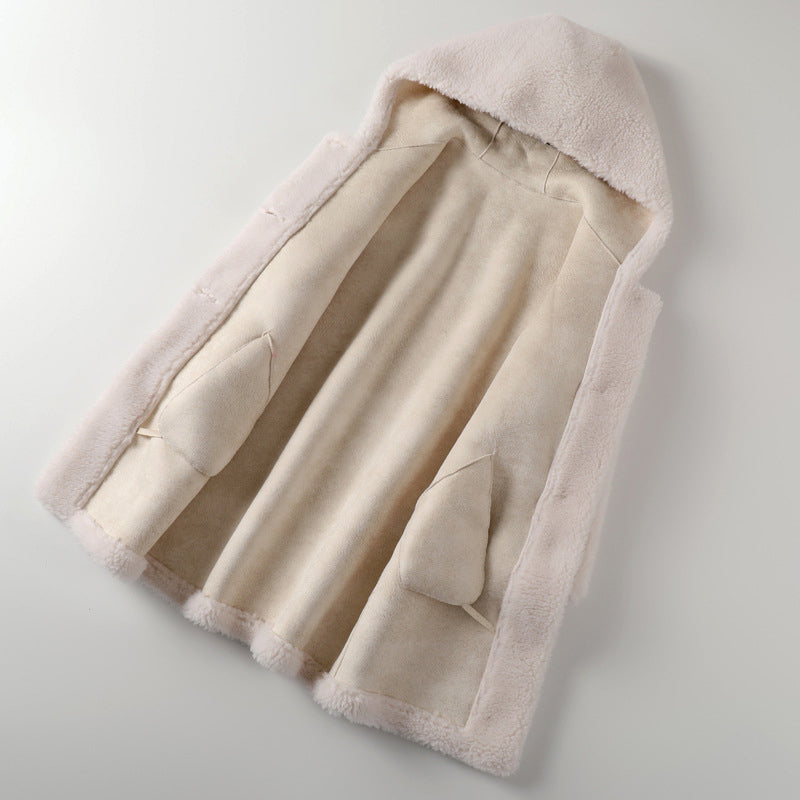 EB | Warme Damen Teddyjacke mit Kapuze und Knöpfen
