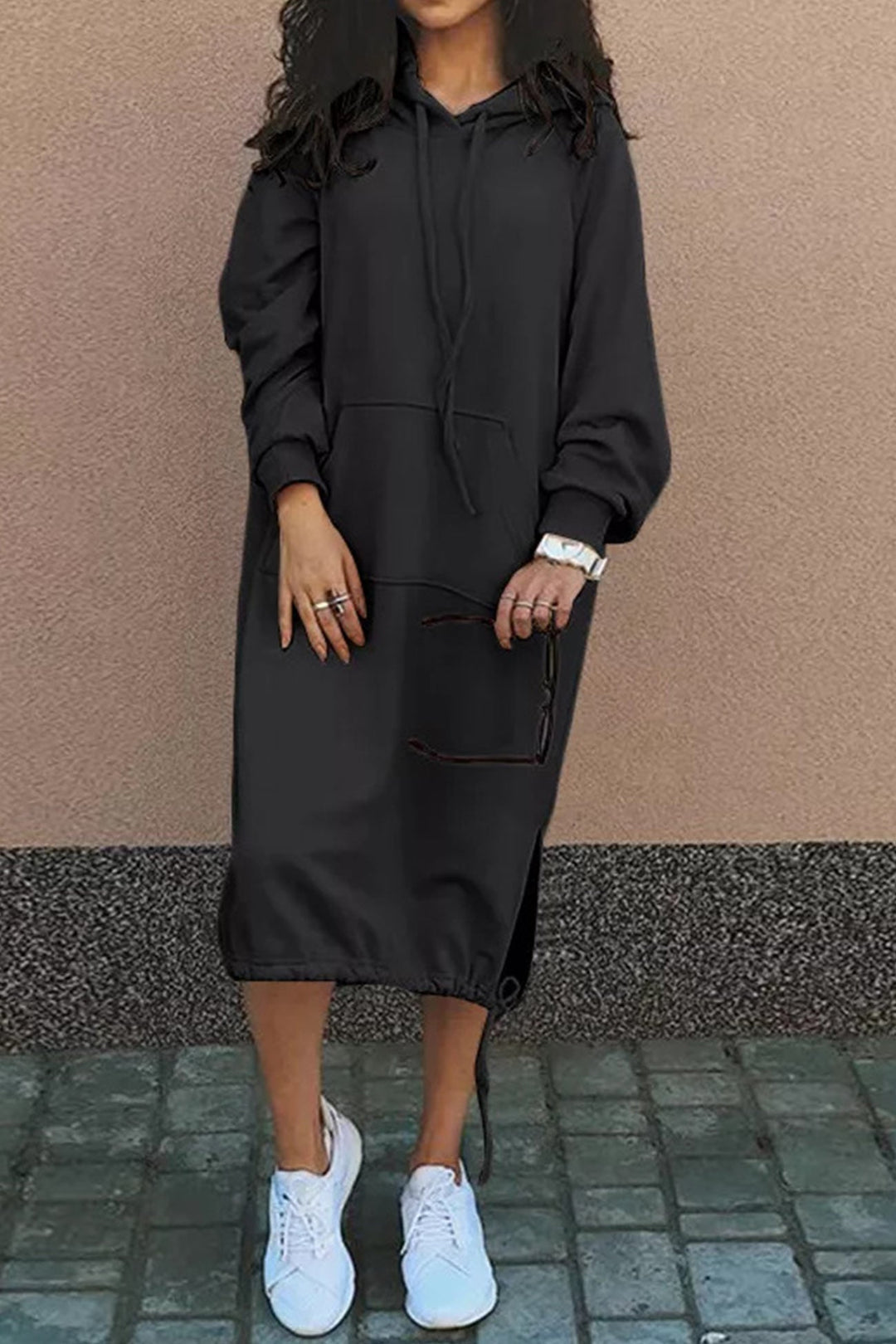 EB | Kapuzenpullover Kleid Knielang
