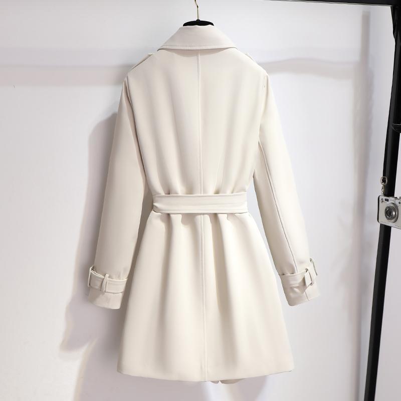 EB | Damen Eleganter Weißer Trenchcoat mit Gürtel und Doppelt Knopfverschluss