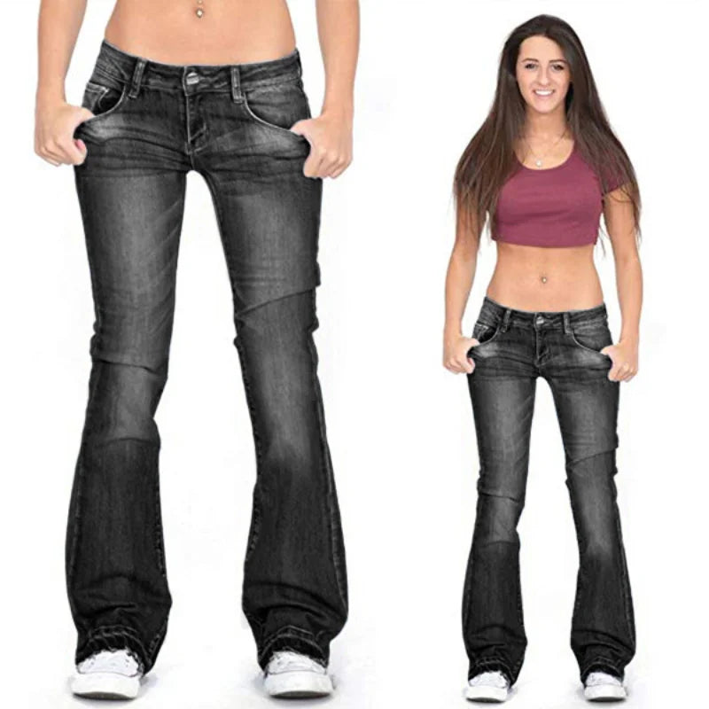 EB | Damen Low Rise Flared Jeans: Lässige Vintage Skinny Bell Bottom Jeans