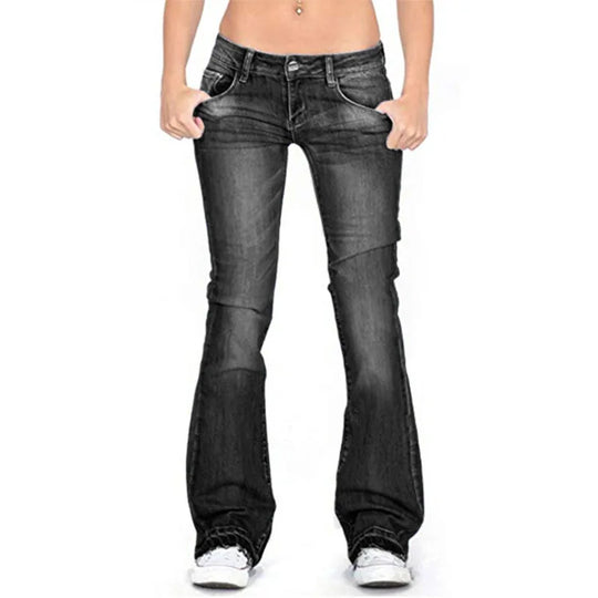EB | Damen Low Rise Flared Jeans: Lässige Vintage Skinny Bell Bottom Jeans