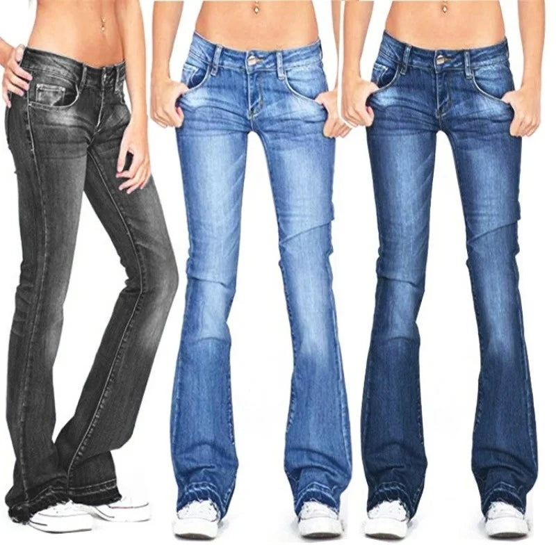 EB | Damen Low Rise Flared Jeans: Lässige Vintage Skinny Bell Bottom Jeans