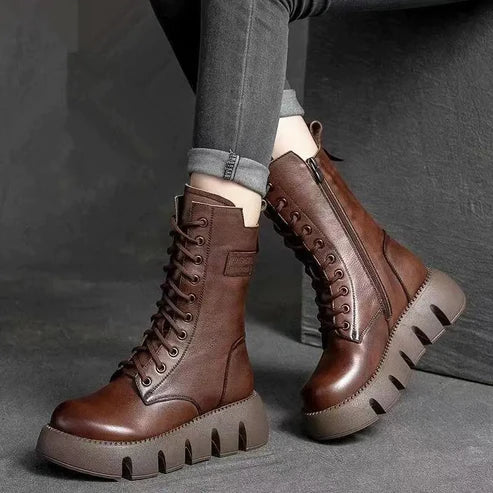 Robuste Stiefel - Schnürung - Plateausohle - Kampfstiefel - Damenschuhe EB