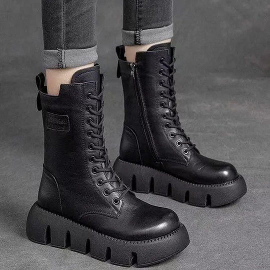 Robuste Stiefel - Schnürung - Plateausohle - Kampfstiefel - Damenschuhe EB
