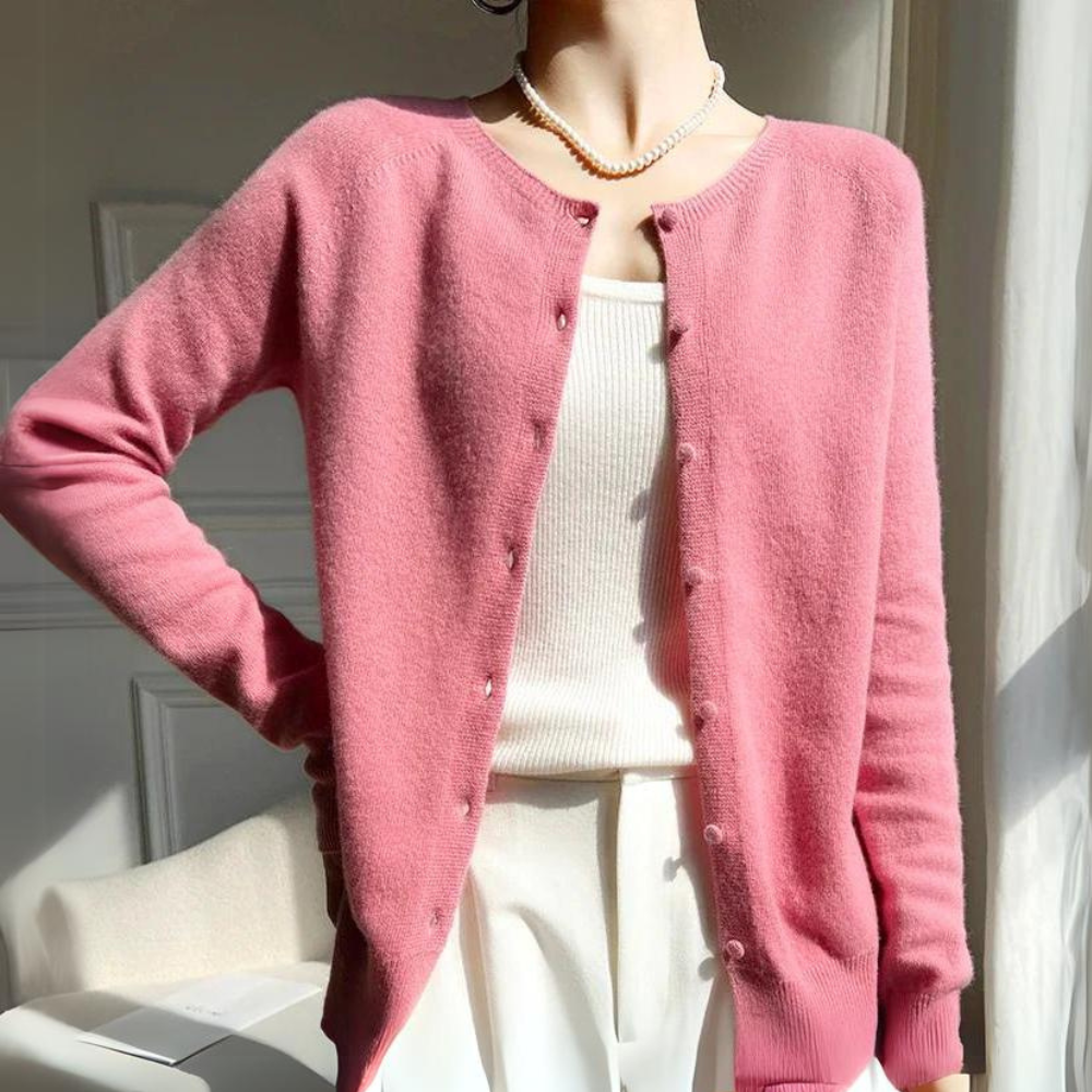 EB | Damen Pastell Cardigan mit Rundhalsausschnitt und langen Ärmeln