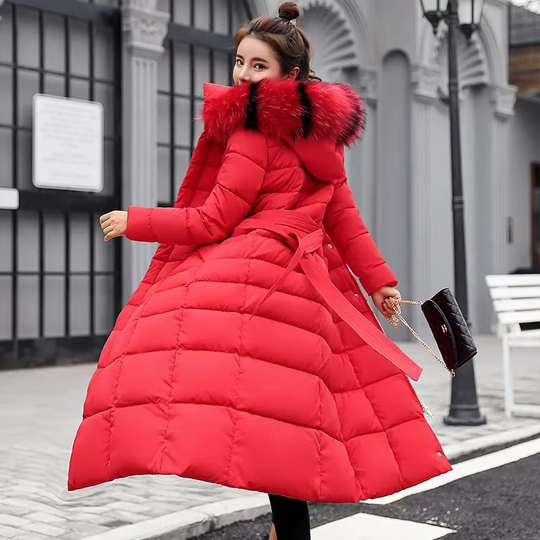 EB | Damen Lange Winterjacke mit Pelzkragen