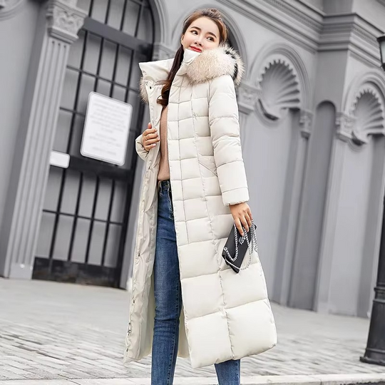 EB | Damen Lange Winterjacke mit Pelzkragen