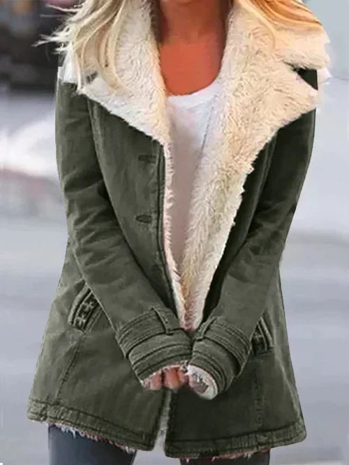 EB | und warme stilvolle Damenjacke mit luxuriösem Sherpa-Futter – bequeme lässige Winterjacke