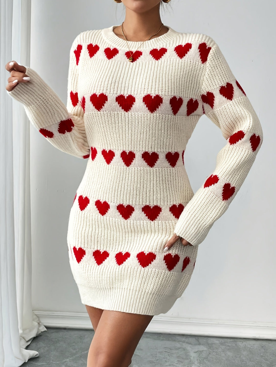 EB | Strickkleid Damen mit Herzmuster