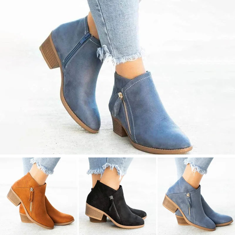 Wildlederstiefeletten - Tiefe Ankle Boots mit Blockabsatz für Damen EB