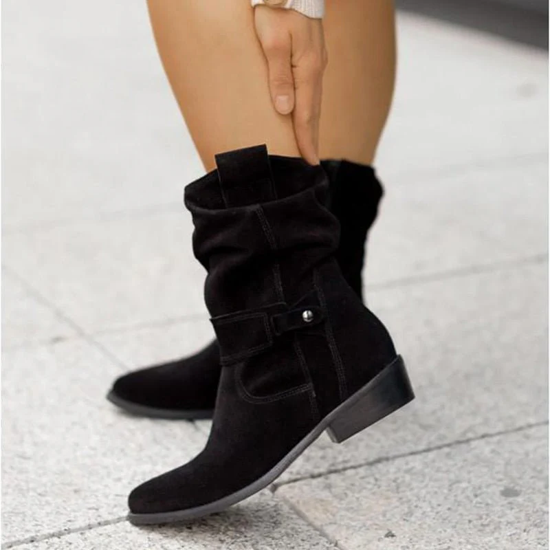 Wildleder-Stiefel - Damen Boho Winterstiefel mit niedrigem Absatz EB