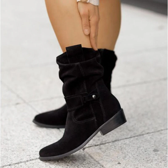 Wildleder-Stiefel - Damen Boho Winterstiefel mit niedrigem Absatz EB