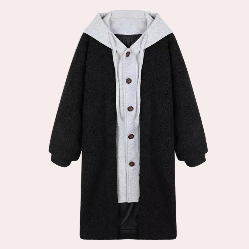 EB | Lässige Lange Damenjacke mit Kapuze